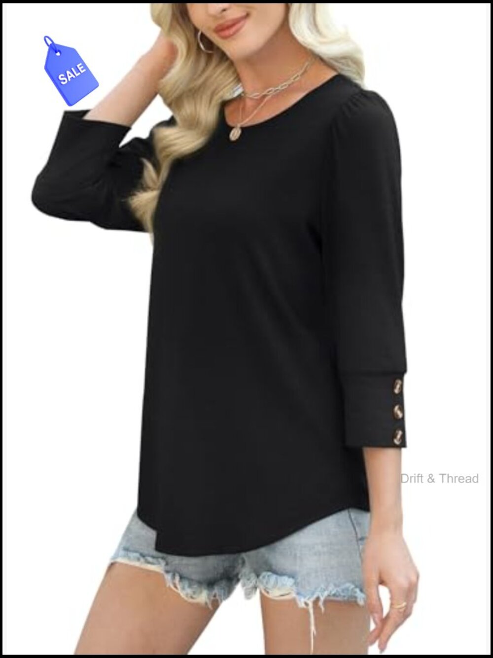 Womens 3/4 Sleeve Button Blouse Dressy Casual Tunic Top - Picture 4 of 7